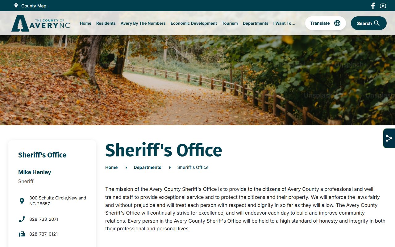 Avery County Detention Center inmate custody information from the sheriff office page