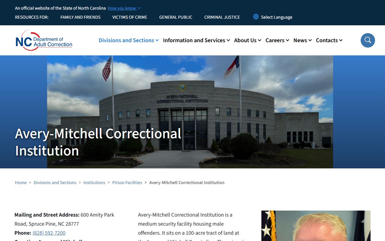 Avery-Mitchell Correctional Institution inmate lookup and facility information from NCDAC